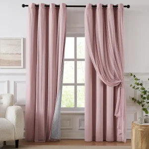 Double Pink Curtains with Rod
